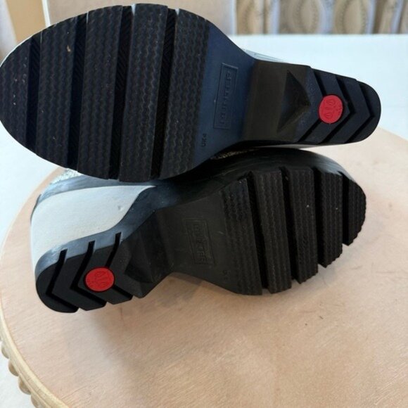 Hunter Boots Chelsea Crackle Leather Black and White Platform Wedge Size 6 - Picture 9 of 12